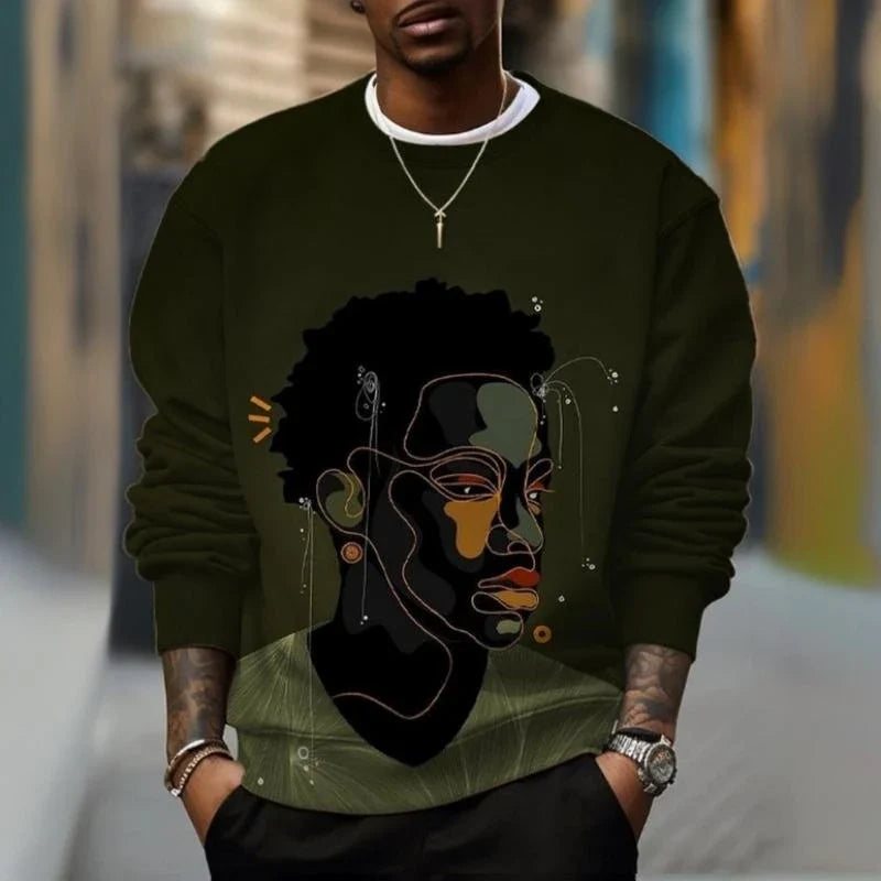 Herentrui met ronde hals, lange mouwen en print met Afrodesign
