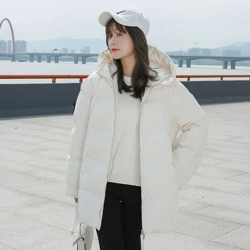Damen Steppjacke mit Kapuze, gepolstert, Weiß/Schwarz