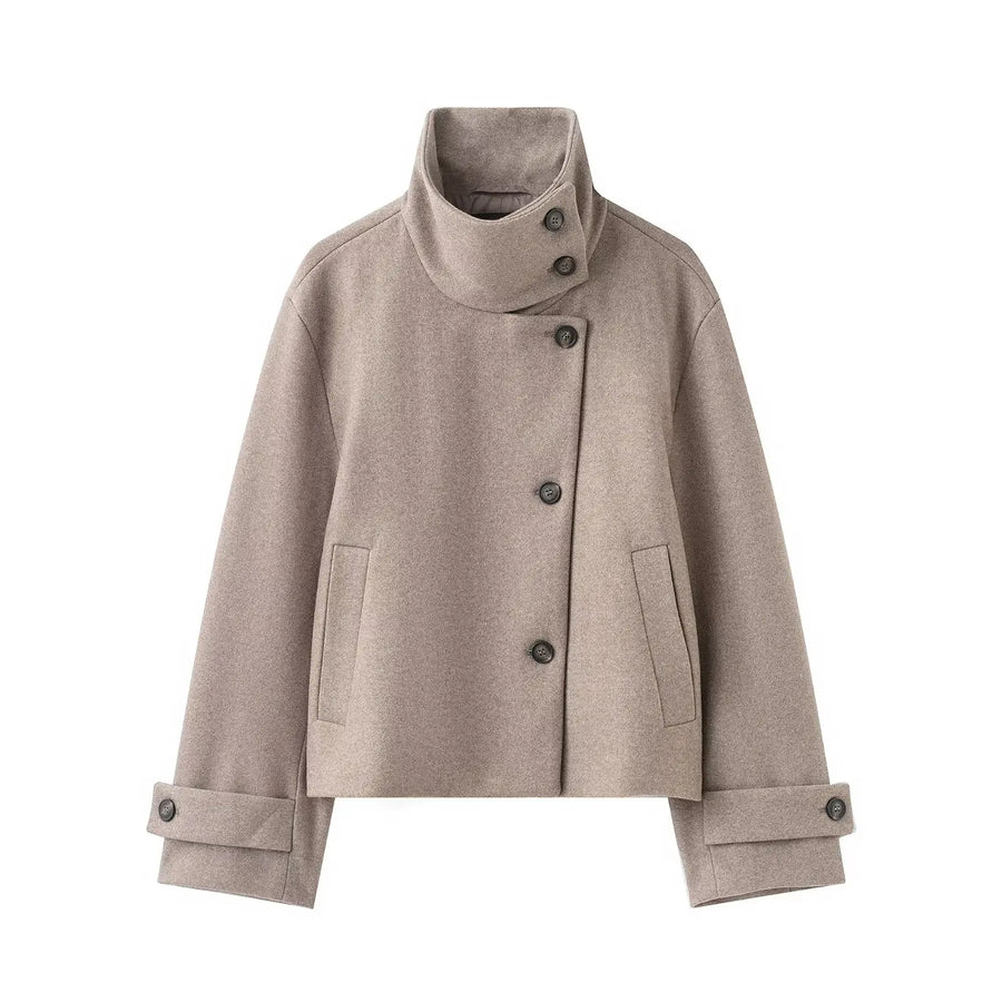 Damen Kurzjacke mit Stehkragen und seitlicher Knopfleiste