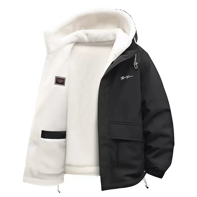 Herren Winterjacke mit Kapuze und weichem Innenfutter – Beige