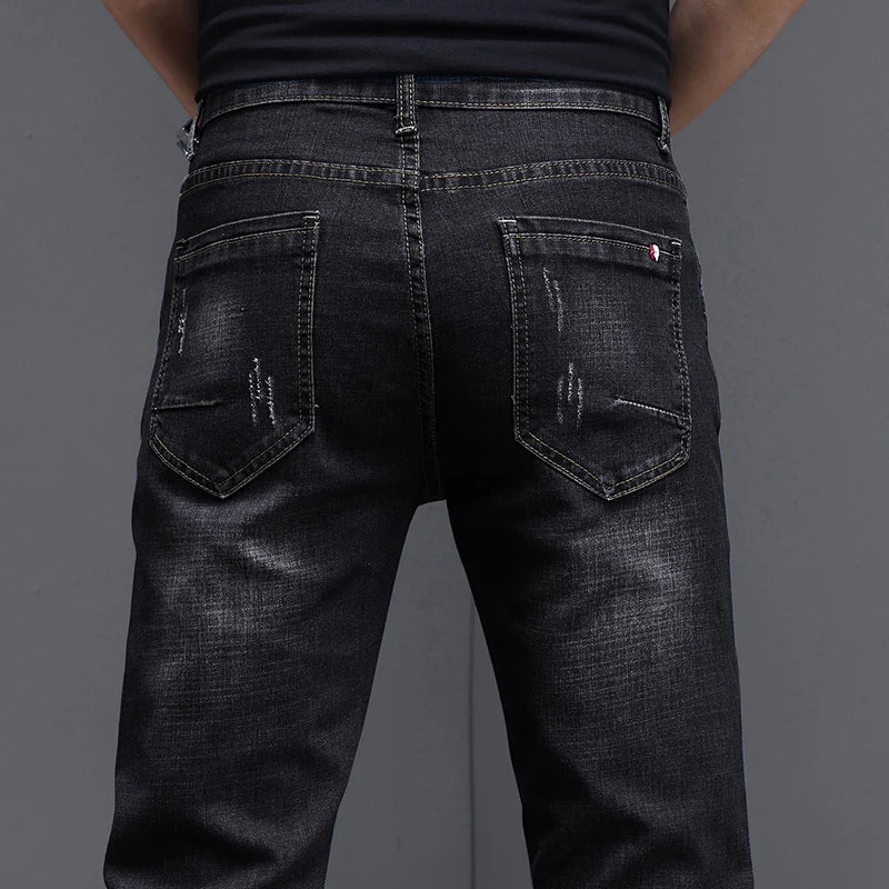Herren Slim Fit Jeans Dunkelblau mit Destroyed-Effekten