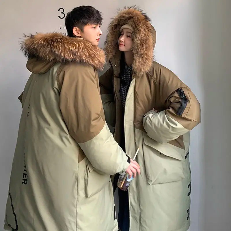 Unisex Winterparka mit Kapuze und Fellimitat-Besatz - Khaki/Beige oder Schwarz/Grau