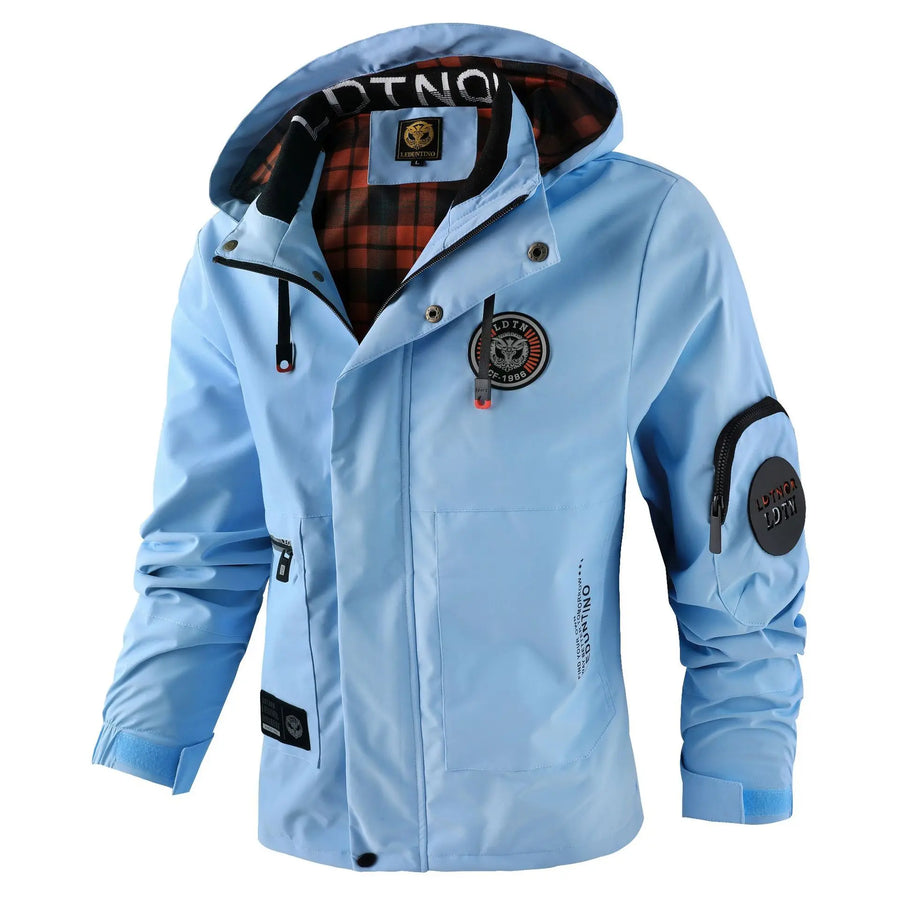 Herren Outdoor Jacke mit Kapuze & Reißverschluss, Winddichte Übergangsjacke mit Taschen