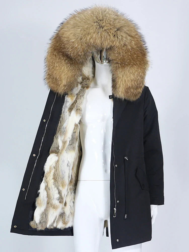 Winterparka mit Kunstfellfutter und großer Kapuze