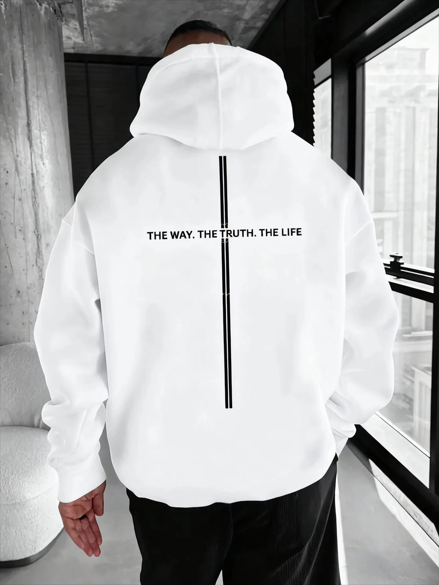 Unisex hoodie met rugprint en strepen – oversized