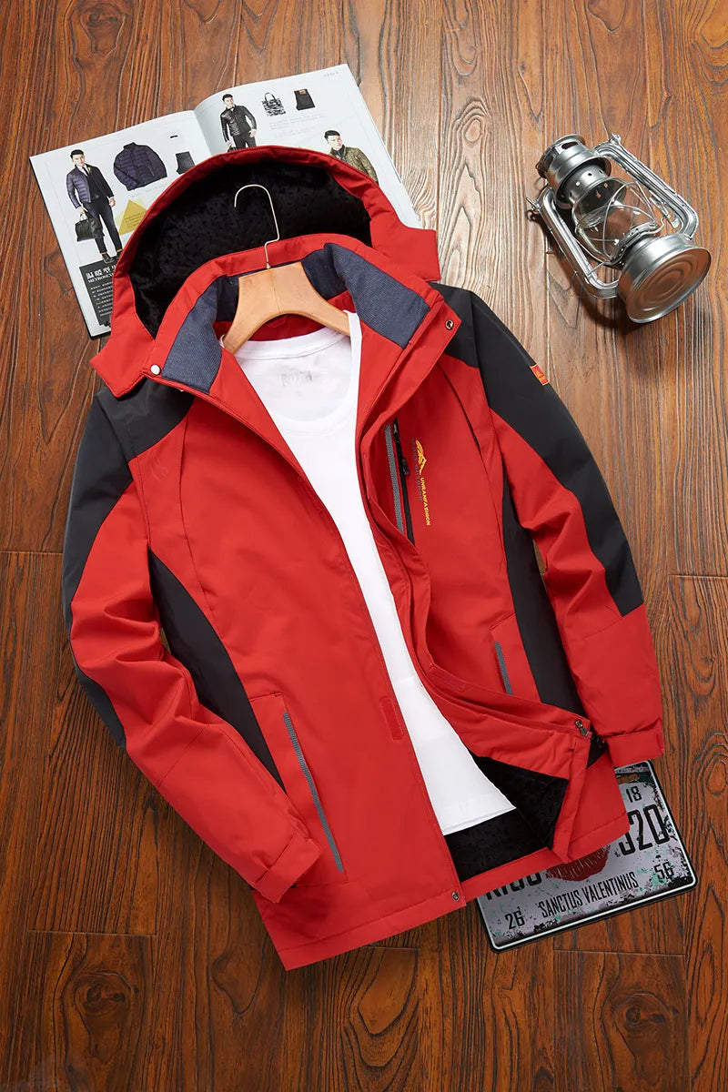 Herren Winterjacke mit Kapuze, gefüttert, wasserabweisend, blau-schwarz