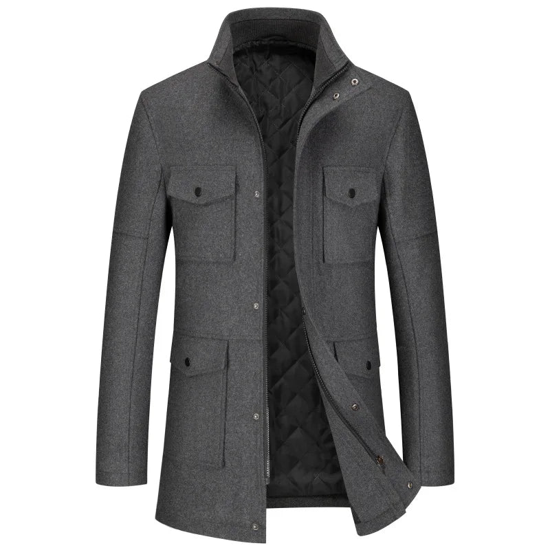 Herren Kurzmantel Jacke mit Stehkragen und aufgesetzten Taschen
