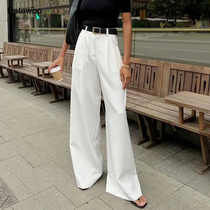 Damen Weite Hose mit Hoher Taille und Bundfalten