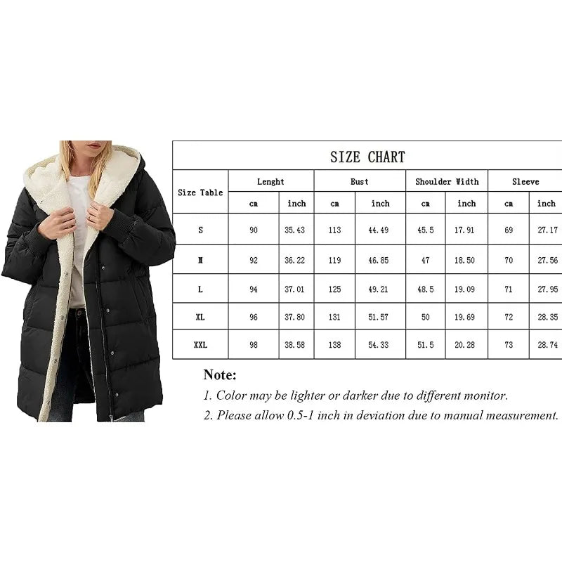 Damen Langer Steppmantel mit Kapuze und Teddyfutter, Winter Warme Jacke