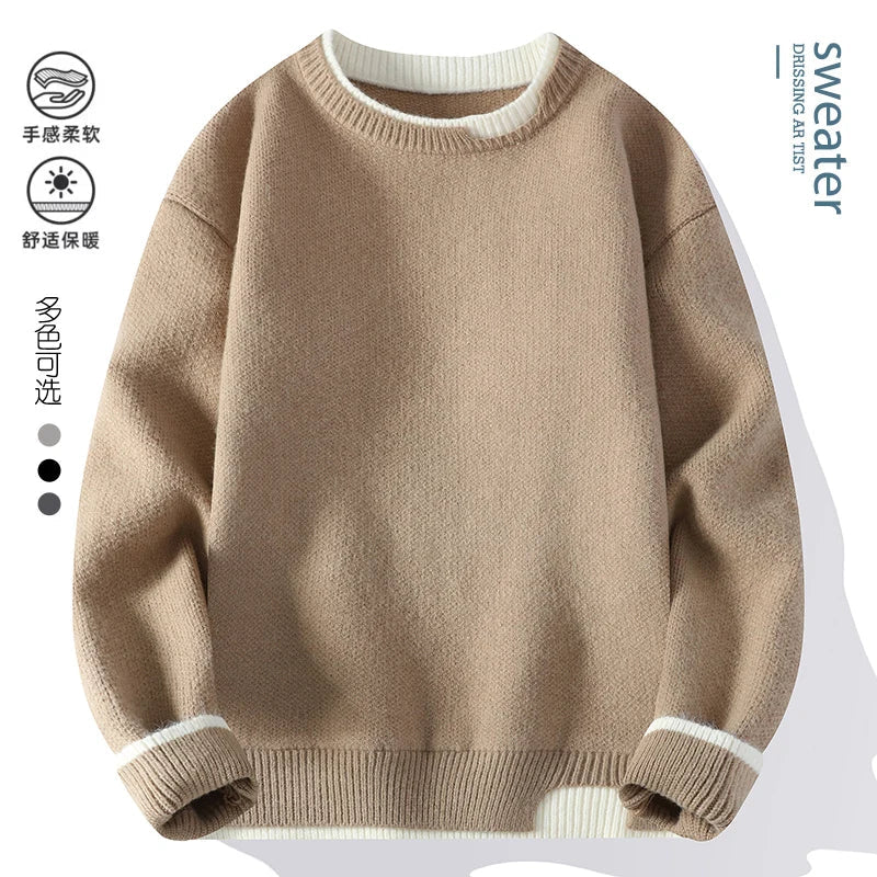 Unisex tweekleurige trui met ronde hals, gebreid, zacht materiaal