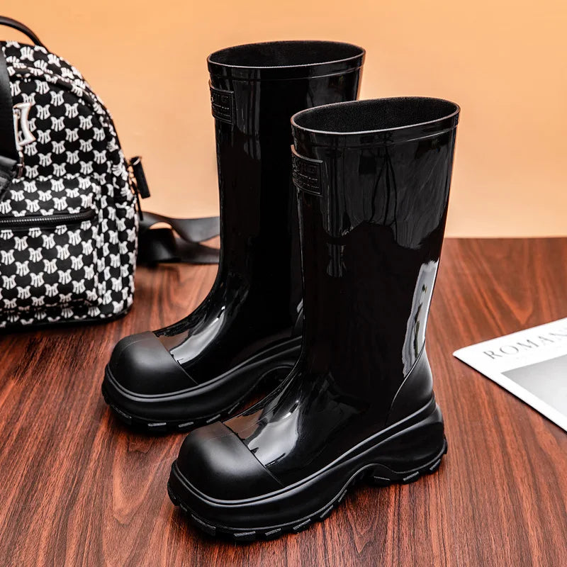 Unisex glanzende hoge regenlaarzen met profielzool