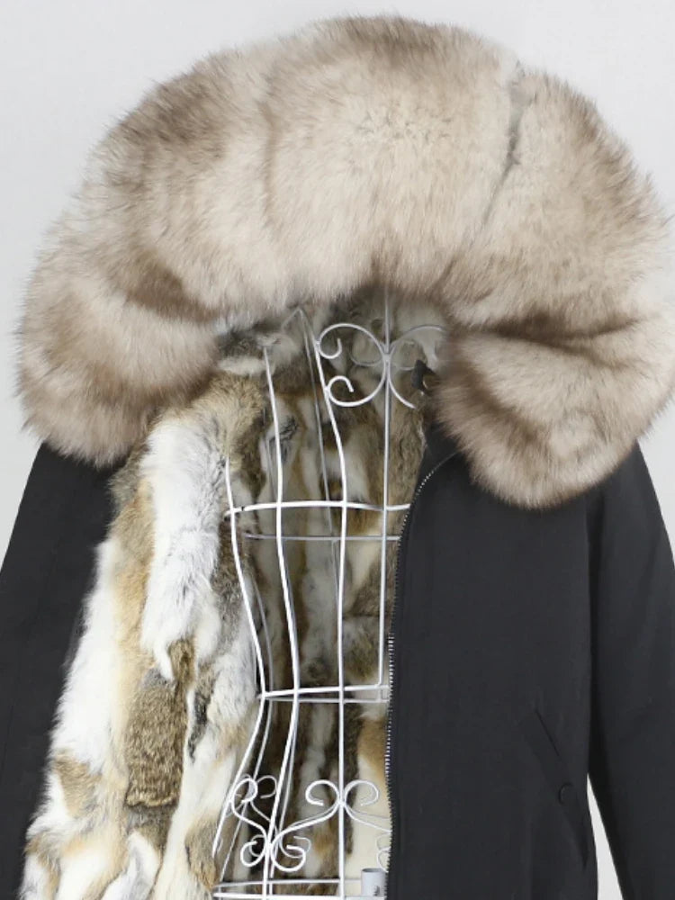 Winterparka mit Kunstfellfutter und großer Kapuze