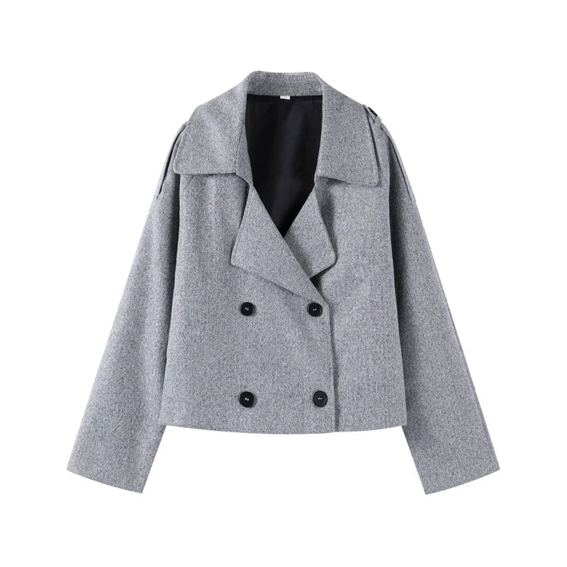 Kurze Jacke mit Reißverschluss und Kragen Damen Beige/Grau