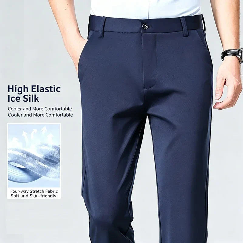 Herren Business-Hose Schwarz Gerade Passform Anzughose