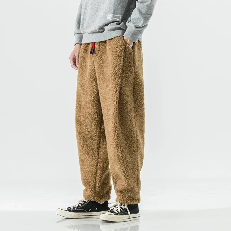 Unisex joggingbroek van teddyfleece, zachte broek met trekkoord voor heren & dames