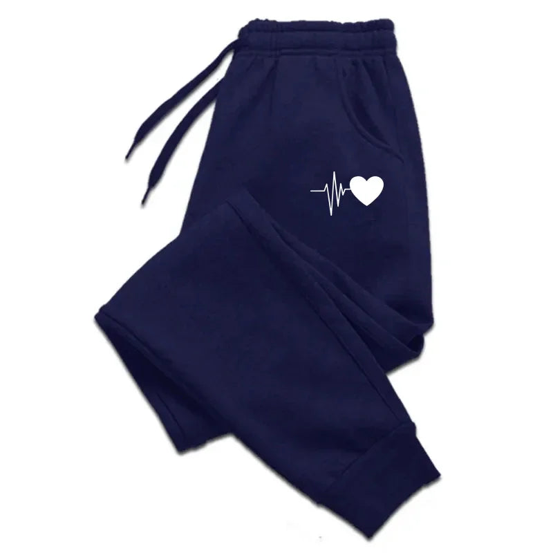 Unisex Jogginghose mit Herzschlag-Print, Kordelzug und Bündchen