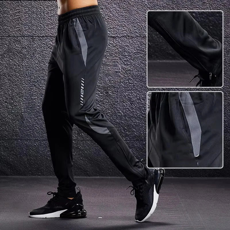 Herren Sport Trainingshose Schwarz mit Farbstreifen Jogginghose Reißverschlusstaschen