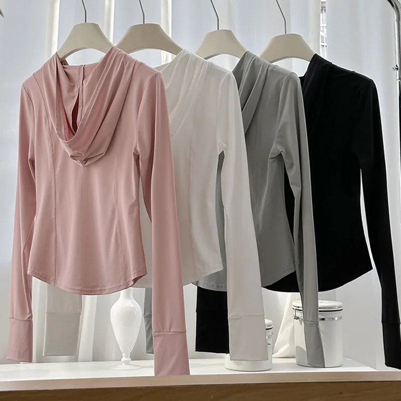 Damen Sportjacke Kapuzenjacke Langarm Reißverschluss