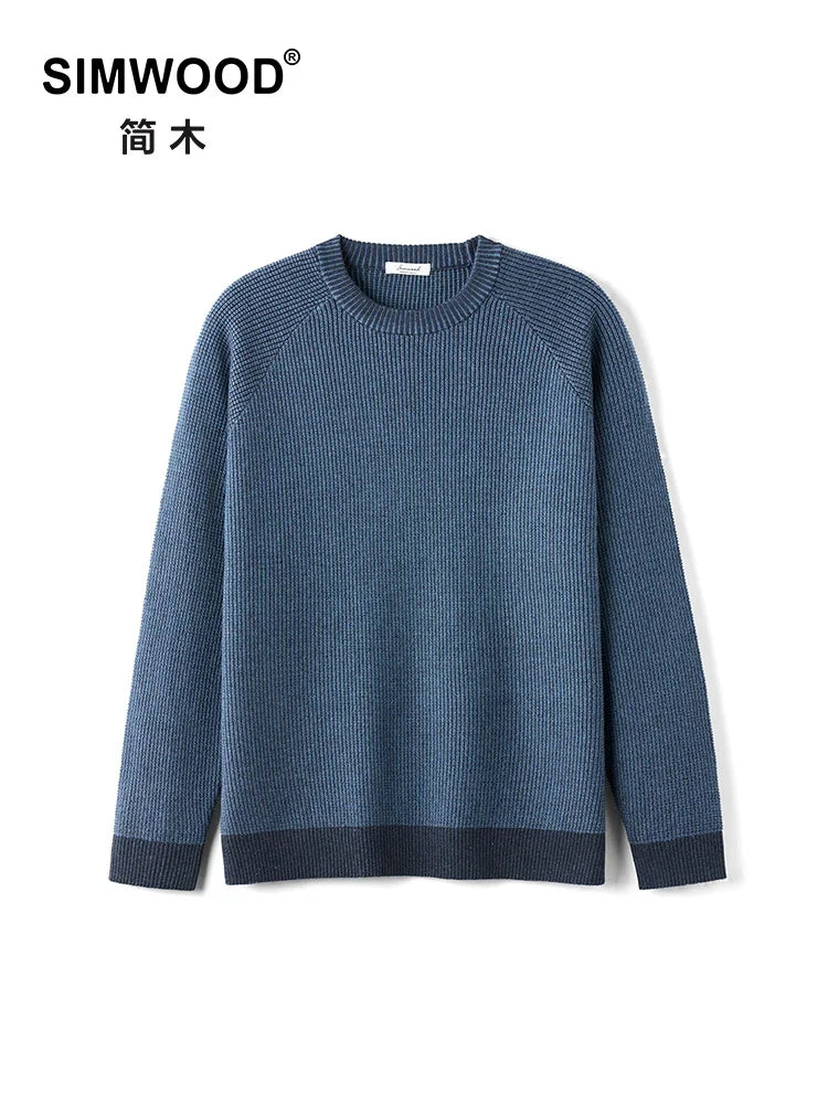 Geribde herentrui met ronde hals, blauw
