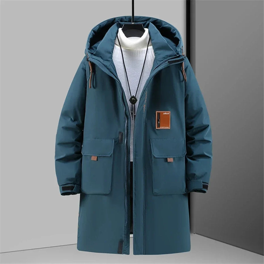 Herren Winter Parka Lang Gefüttert mit Kapuze und Taschen