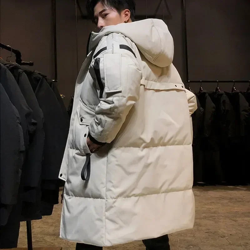 Herren Winter Steppmantel Lang mit Kapuze & Taschen