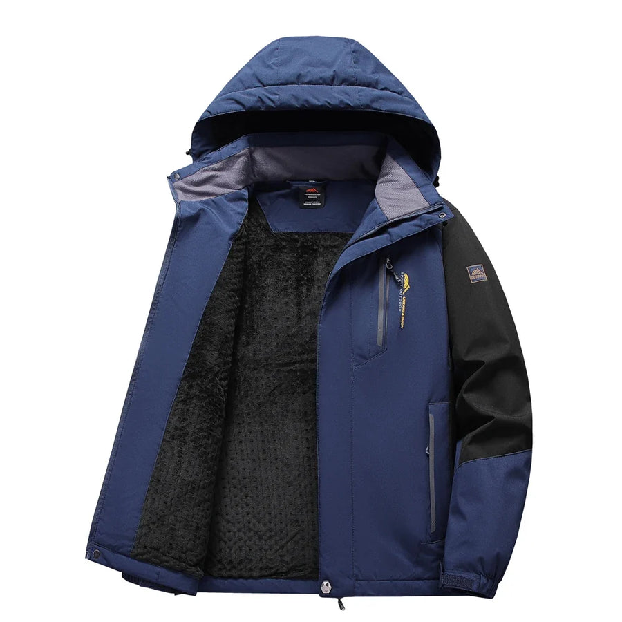 Herren Winterjacke mit Kapuze, gefüttert, wasserabweisend, blau-schwarz