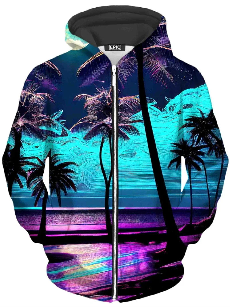 Unisex hoodie met rits en kleurrijke boomgrafiek