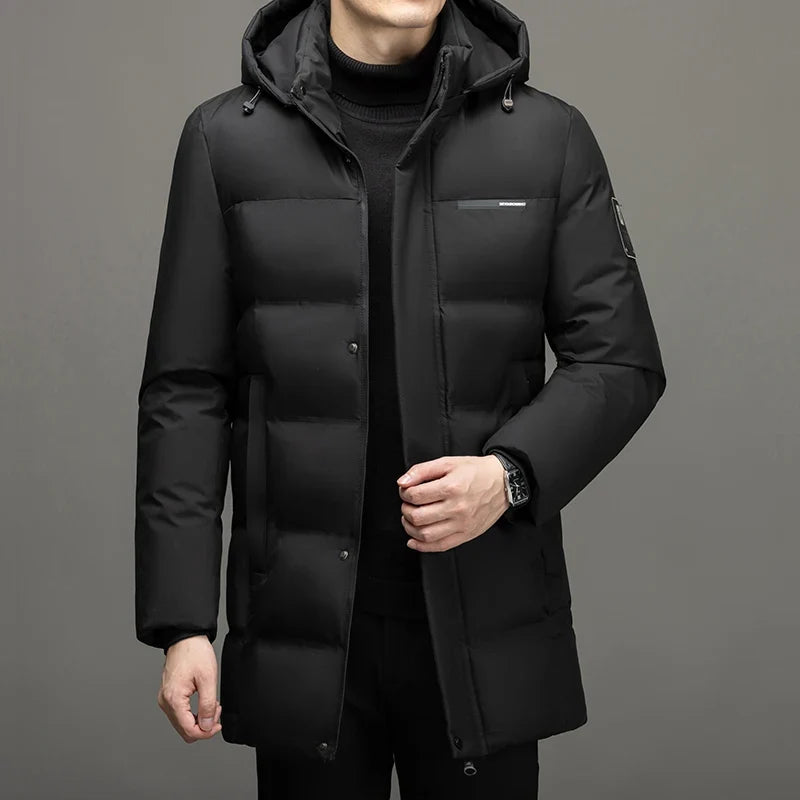 Herren Winter Steppjacke mit Kapuze lang gepolstert