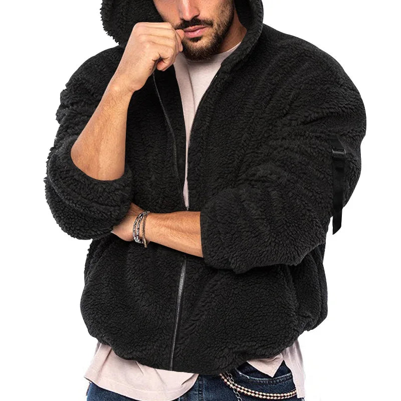 Herren Hoodie Jacke aus Teddy-Fleece mit Reißverschluss