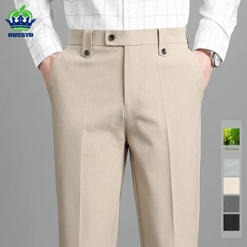 Herren Business Hose Beige Mit Bundfalte Slim Fit