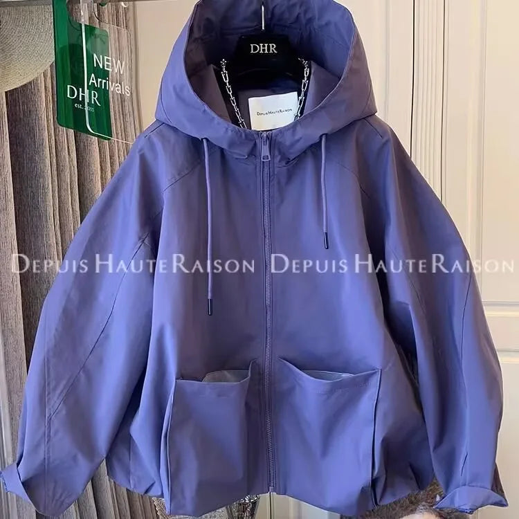 Damen Leichte Jacke mit Kapuze und Reißverschluss – Beige
