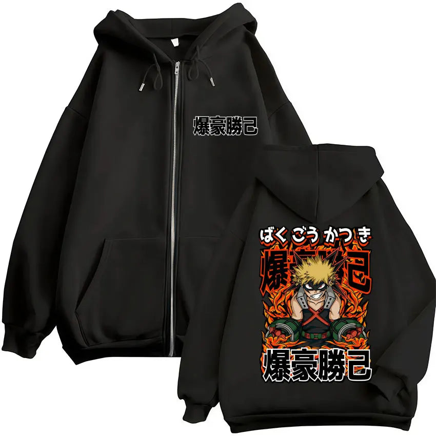 Unisex Reißverschluss Hoodie mit Kapuze & Druckmotiv, lässig