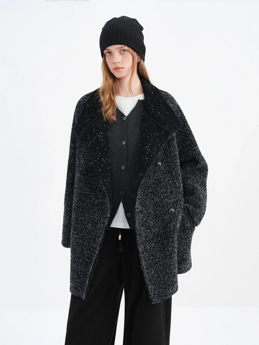 Damen Kurzmantel Mélange Oversize Zweireiher Dunkelgrau