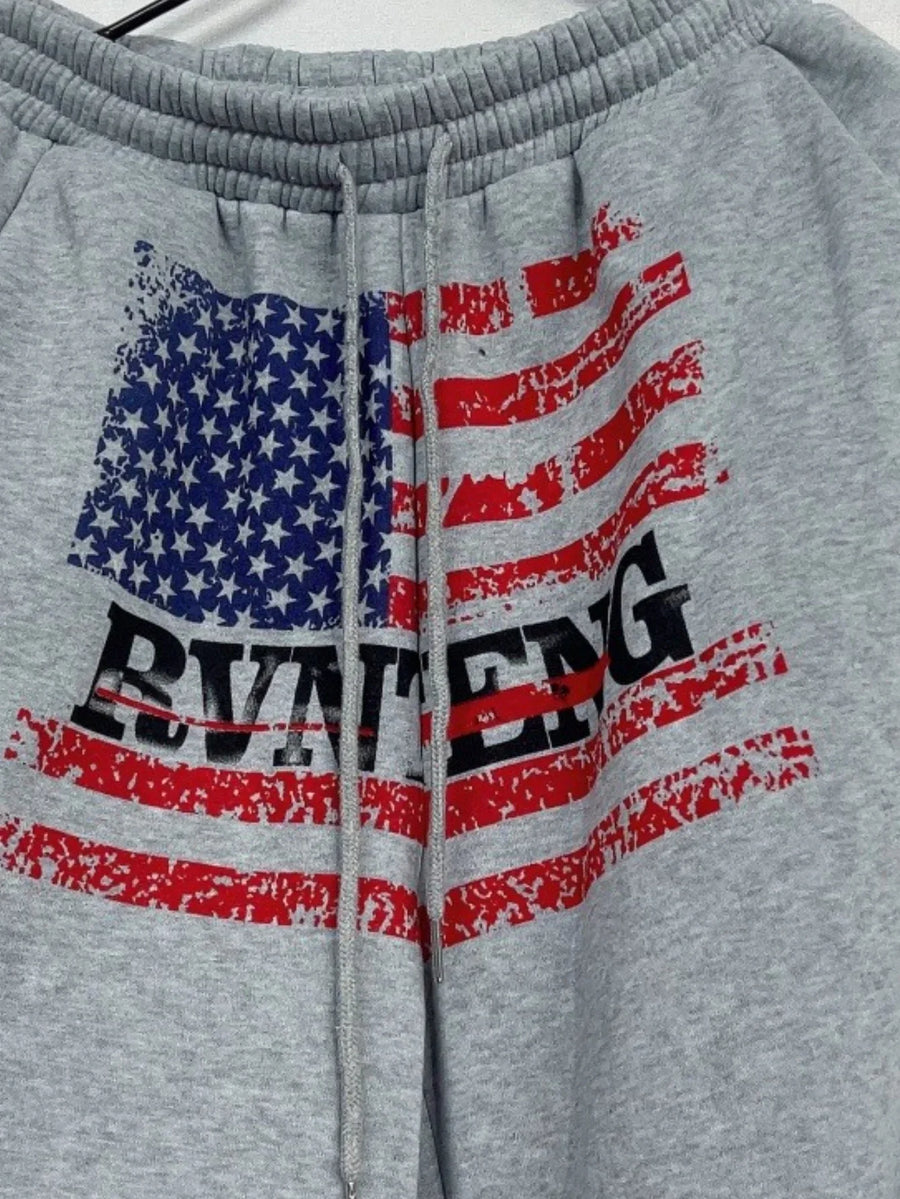 Grijze wijde joggingbroek met tailleband en trekkoord, met print