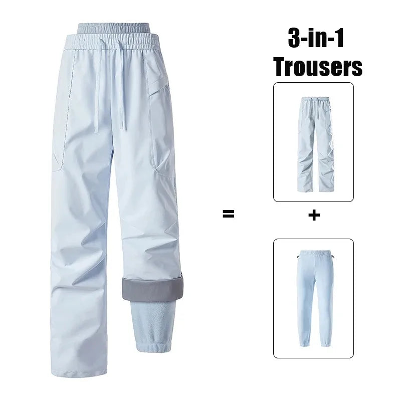 3-in-1-broek met fleecevoering, gevoerde outdoorbroek voor dames
