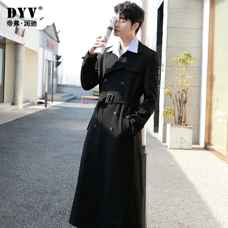 Herren Trenchcoat Lang Zweireiher mit Gürtel