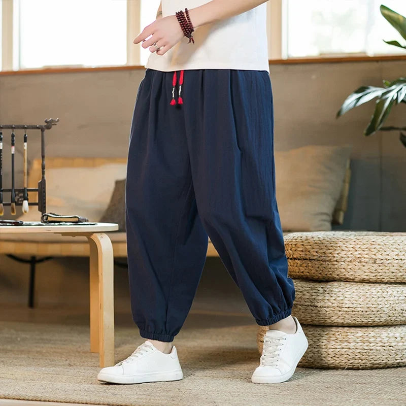 Herren Freizeithose Marineblau mit Kordelzug Baggy Haremshose