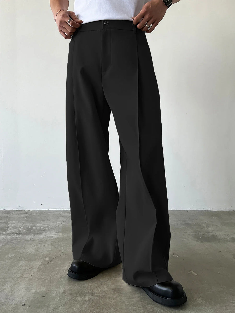 Loose fit pantalon voor heren met wijde pijpen en bandplooien zwart
