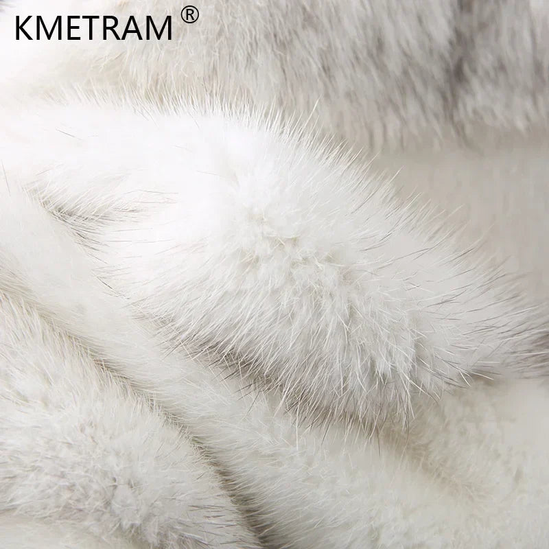 Damen Kurzmantel Kapuze Kunstfell Weiß Beige Gestreift