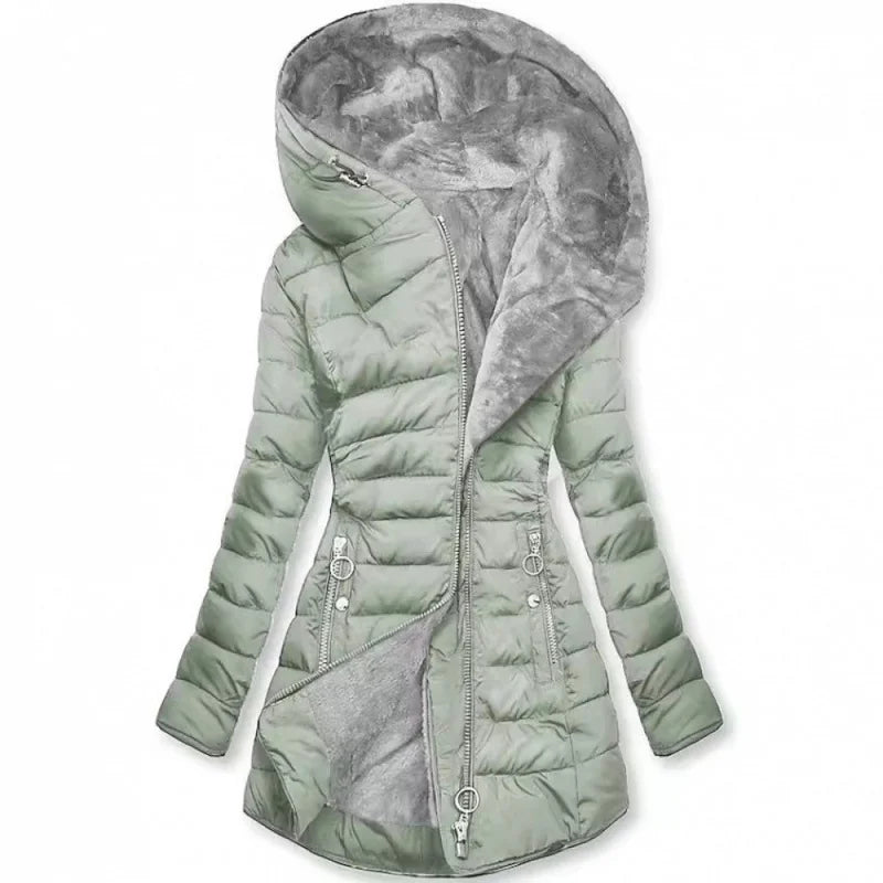 Damen Steppjacke mit Kapuze, gefüttert, Reißverschlusstaschen, Winterjacke