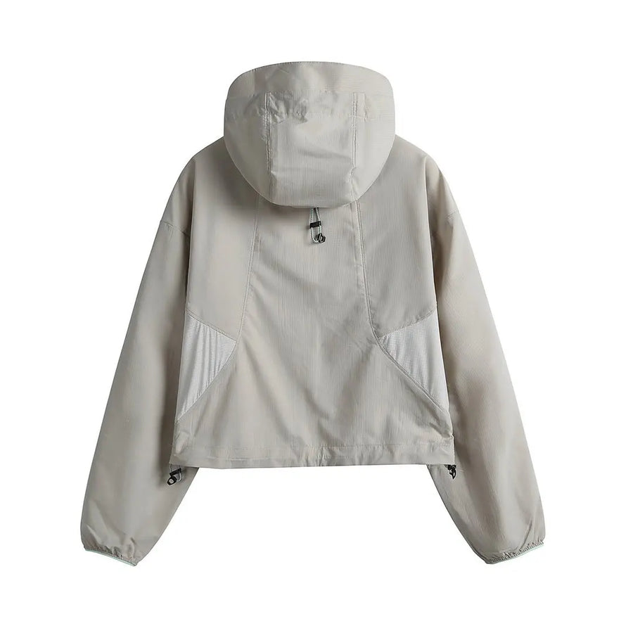 Damen Leichte Kapuzenjacke Crop Top Windjacke Reißverschluss
