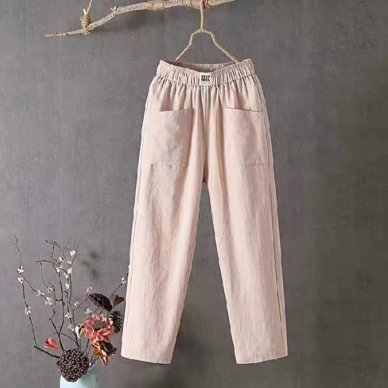 Damen Leichte Hose mit Gummizug und Taschen – Bequeme Sommerhose