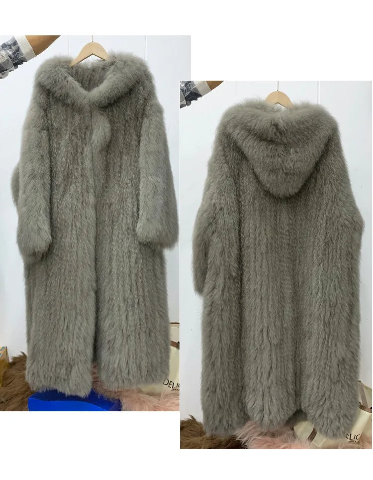 Langer Kunstpelzmantel mit Kapuze für Damen, Winter, Weiches Material, Farbe nach Wahl