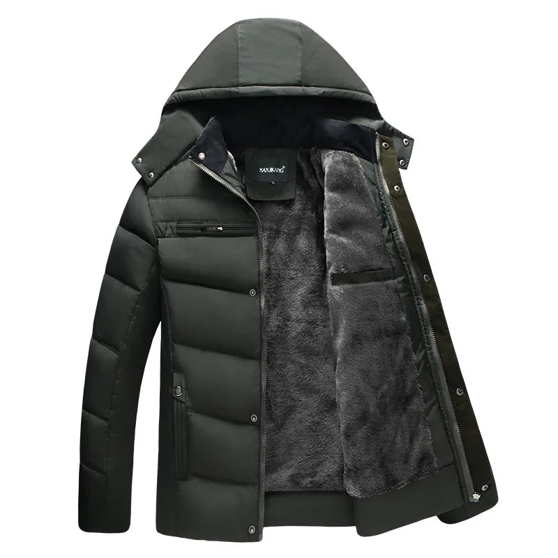Herren Winter Jacke warm gefüttert mit Kapuze Schwarz