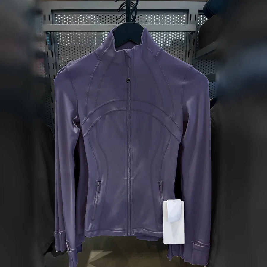 Damen Sportjacke Eng Anliegend Stehkragen Reißverschluss Daumenlöcher