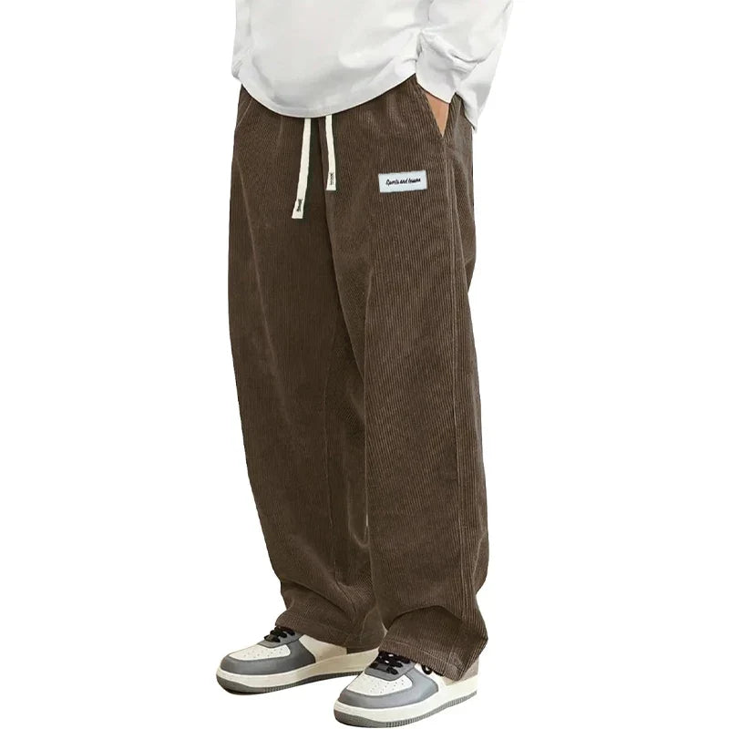 Kordhose Herren Loose Fit Freizeithose mit Kordelzug