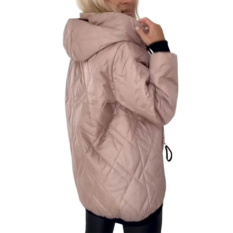 Damen Steppjacke mit Kapuze und Reißverschluss, Schwarz oder Rosa