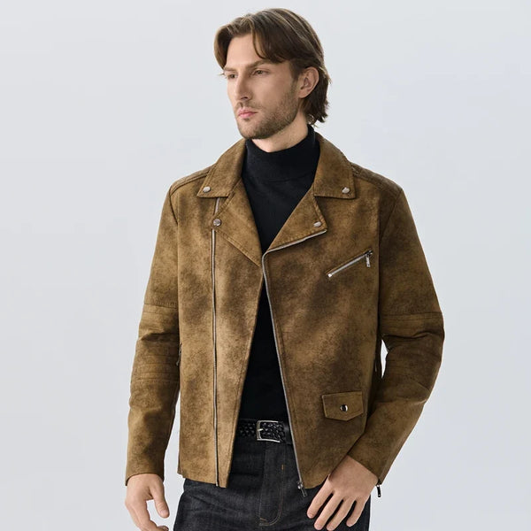 Herren Bikerjacke Wildleder-Optik Asymmetrischer Reißverschluss