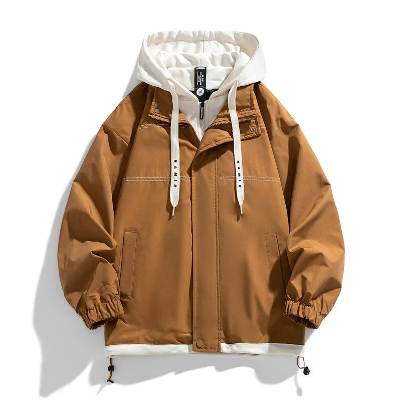 Herren Jacke mit Kapuze Doppelpack-Optik Schwarz Braun