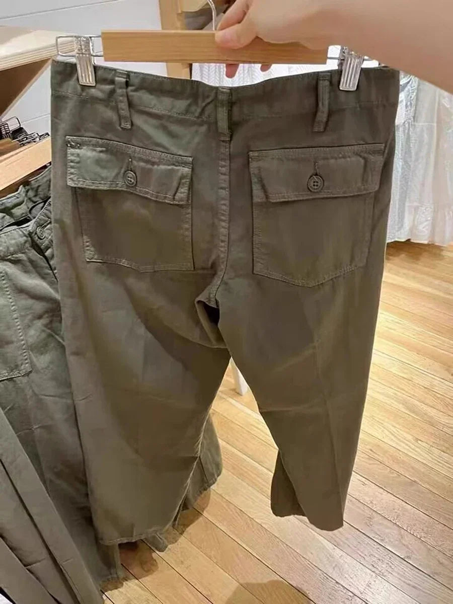 Loose Fit Cargo Hose für Damen mit geradem Bein und Pattentaschen